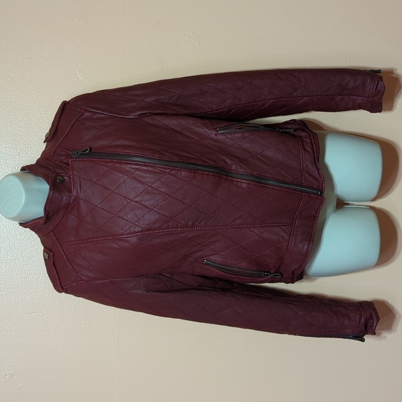 Iparelde Quilted Asymmetrical Maroon Quilted Moto Leather Jacket XS/S (label XL) - Picture 2 of 13